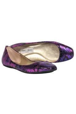 Jimmy Choo - Purple Metallic Snakeskin Textured Ballet Flats Sz 10.5
