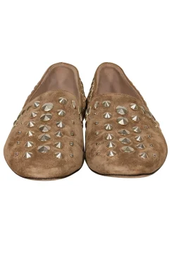 Jimmy Choo - Tan Suede w/ Gold Studded Trim Flats Sz 6