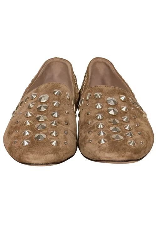 Jimmy Choo - Tan Suede w/ Gold Studded Trim Flats Sz 6