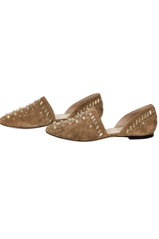 Jimmy Choo - Tan Suede w/ Gold Studded Trim Flats Sz 6