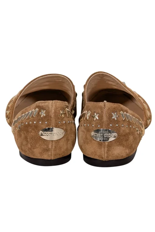 Jimmy Choo - Tan Suede w/ Gold Studded Trim Flats Sz 6