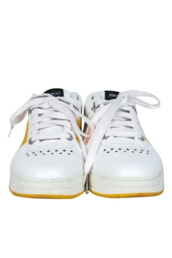 Jimmy Choo - White & Yellow Leather Lace-Up Sneakers w/ Crystal Star Hardware Sz 7.5