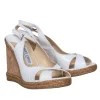 Jimmy Choo - White Reptile Embossed Leather & Cork Wedges Sz 8.5