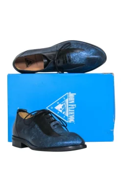 John Fluevog - Blue & Black Metallic Speckled Leather Lace-Up “Sea Angel” Loafers Sz 7.5