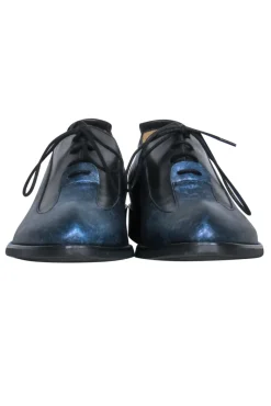 John Fluevog - Blue & Black Metallic Speckled Leather Lace-Up “Sea Angel” Loafers Sz 7.5