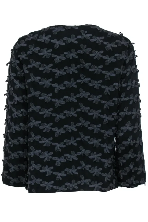 Johnny Was - Black Floral Applique Long Sleeve Shirt Sz M