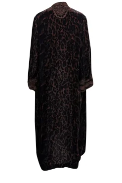 Johnny Was - Brown & Black Leopard Print Velvet Embroidered Kimono Sz M