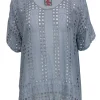 Johnny Was - Dusty Blue Short Sleeve Blouse w/ Eyelet Design Sz XS