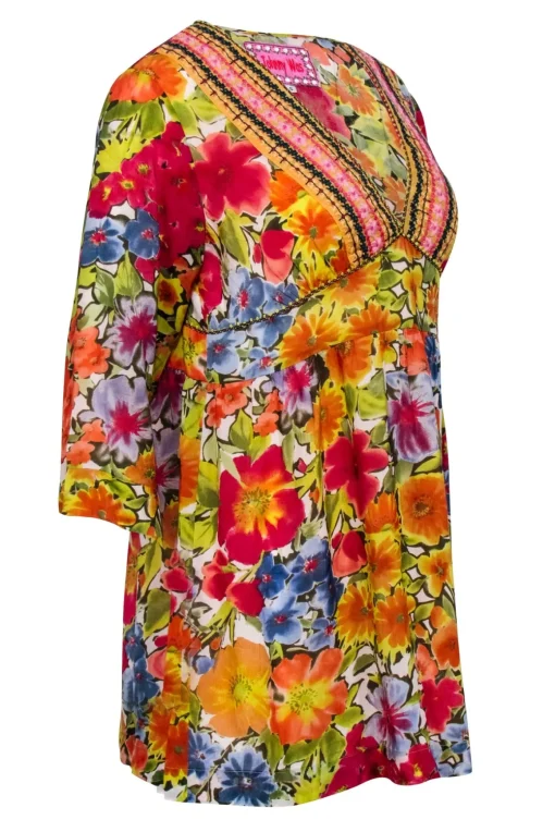 Johnny Was - Red & Multicolor Floral Tunic Blouse Sz S