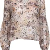 Joie - Beige & Black Floral Print Sheer Silk Blouse Sz XS