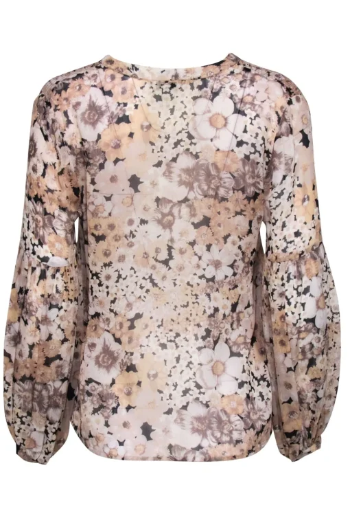 Joie - Beige & Black Floral Print Sheer Silk Blouse Sz XS
