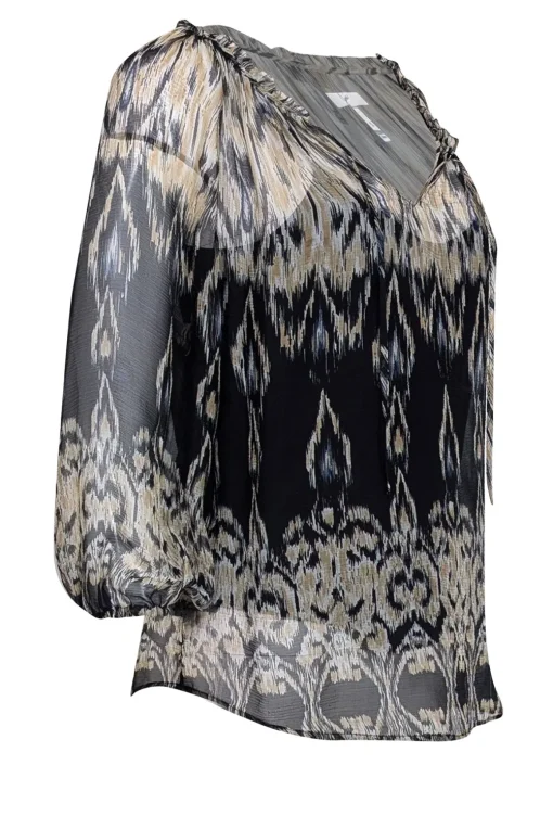 Joie - Beige & Black Print Silk Semi Sheer Blouse Sz S