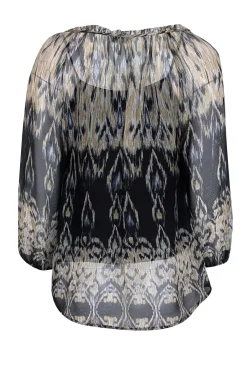 Joie - Beige & Black Print Silk Semi Sheer Blouse Sz S
