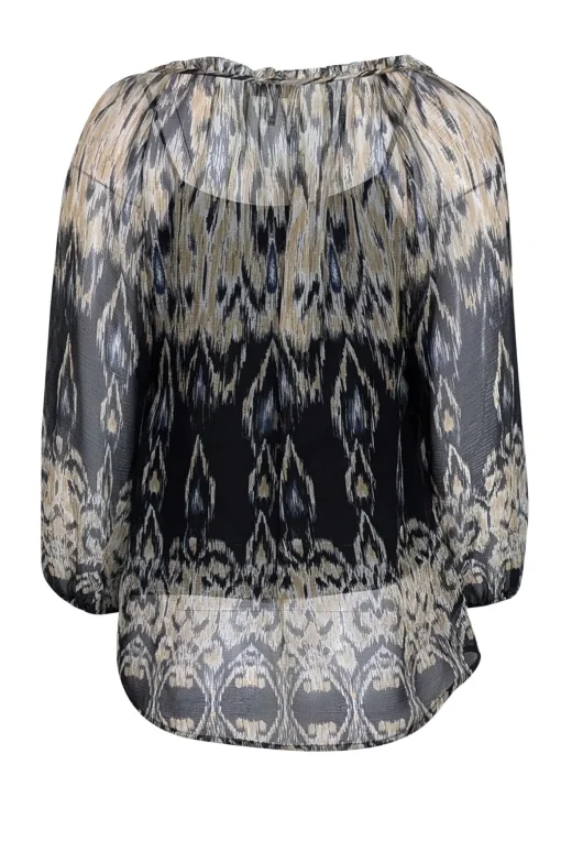 Joie - Beige & Black Print Silk Semi Sheer Blouse Sz S