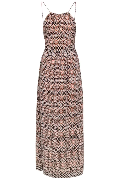 Joie - Beige, Pink & Black Bohemian Print Silk Maxi Dress w/ Lace-Up Back Sz 2