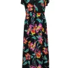 Joie - Black & Multicolor Tropical Floral Print Silk Maxi Dress Sz XS