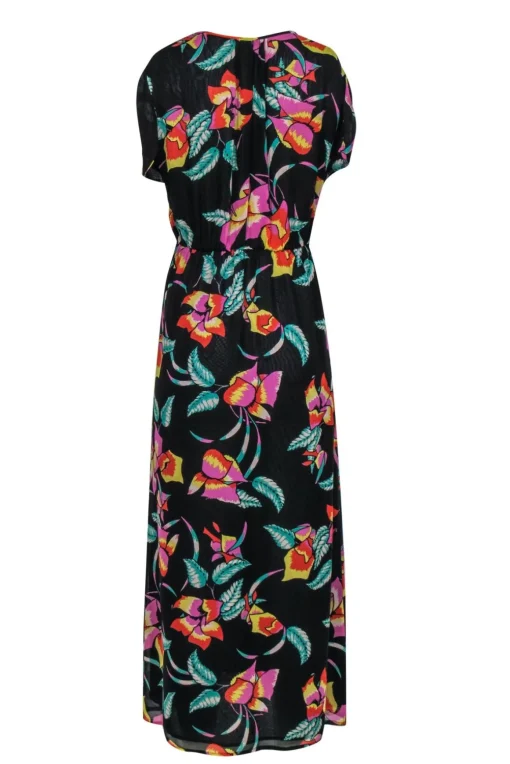 Joie - Black & Multicolor Tropical Floral Print Silk Maxi Dress Sz XS