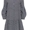 Joie - Black & White Floral Print Long Sleeve Button-Up Drop Waist Dress Sz S