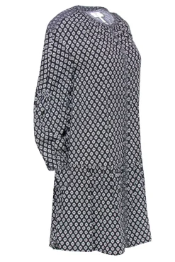 Joie - Black & White Floral Print Long Sleeve Button-Up Drop Waist Dress Sz S