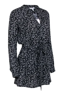 Joie - Black & White Floral Long Sleeve Quarter Button Down Dress Sz XS