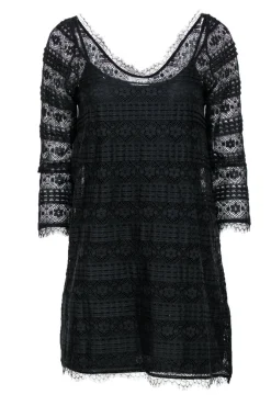 Joie - Black Lace Three-Quarter Sleeve Shift Dress Sz S