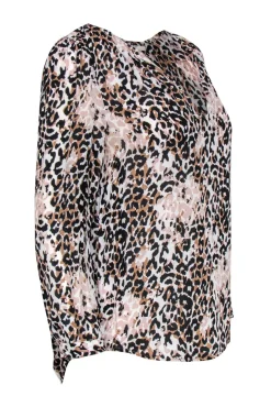 Joie - Black, Pink & White Leopard Printed Silk Blouse Sz M