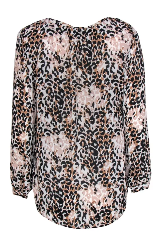 Joie - Black, Pink & White Leopard Printed Silk Blouse Sz M