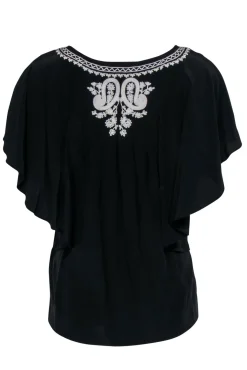 Joie - Black Silk Ruffle Sleeve Embroidered Blouse Sz S