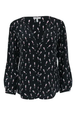 Joie - Black w/ Pink Champagne Flute Print Shirt Sz XS