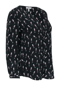Joie - Black w/ Pink Champagne Flute Print Shirt Sz XS