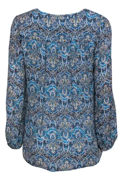 Joie - Blue & Brown Paisley Printed Silk Blouse Sz M
