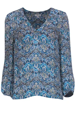 Joie - Blue & Brown Paisley Printed Silk Blouse Sz M