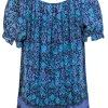 Joie - Blue & Purple Printed Puff Sleeve Blouse Sz M