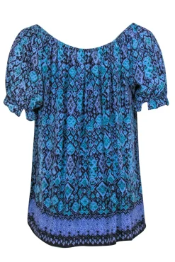 Joie - Blue & Purple Printed Puff Sleeve Blouse Sz M