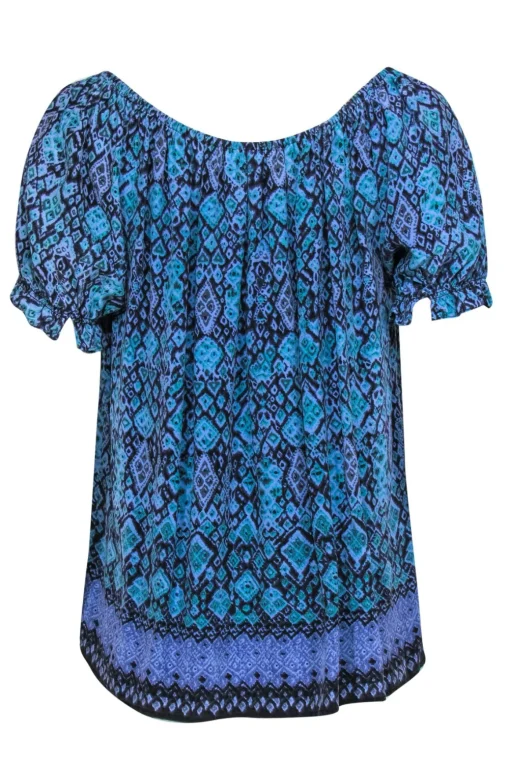 Joie - Blue & Purple Printed Puff Sleeve Blouse Sz M