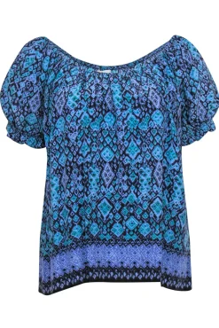 Joie - Blue & Purple Printed Puff Sleeve Blouse Sz M