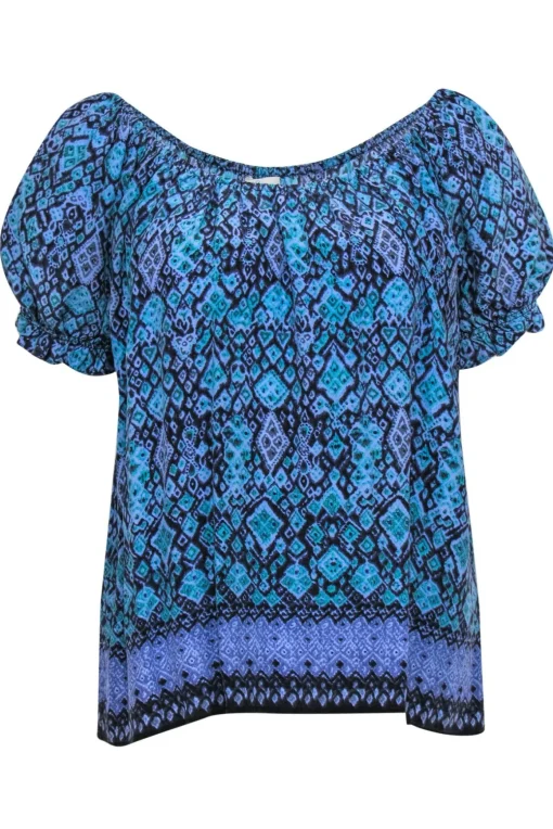 Joie - Blue & Purple Printed Puff Sleeve Blouse Sz M