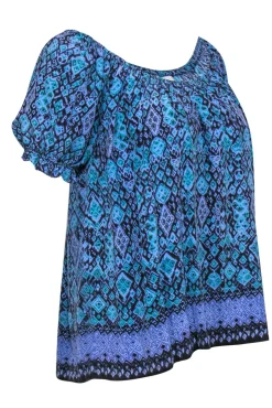 Joie - Blue & Purple Printed Puff Sleeve Blouse Sz M