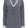 Joie - Blue & White Star Print w/ Stripe Trim Long Sleeve Top Sz XS