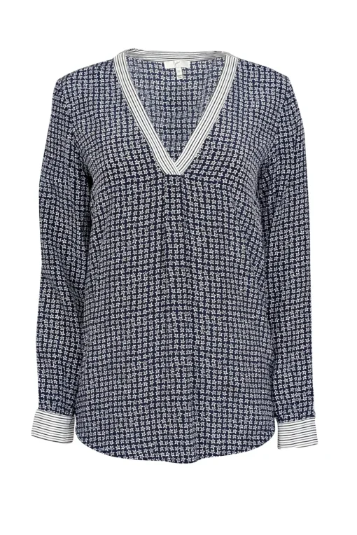 Joie - Blue & White Star Print w/ Stripe Trim Long Sleeve Top Sz XS