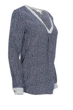 Joie - Blue & White Star Print w/ Stripe Trim Long Sleeve Top Sz XS