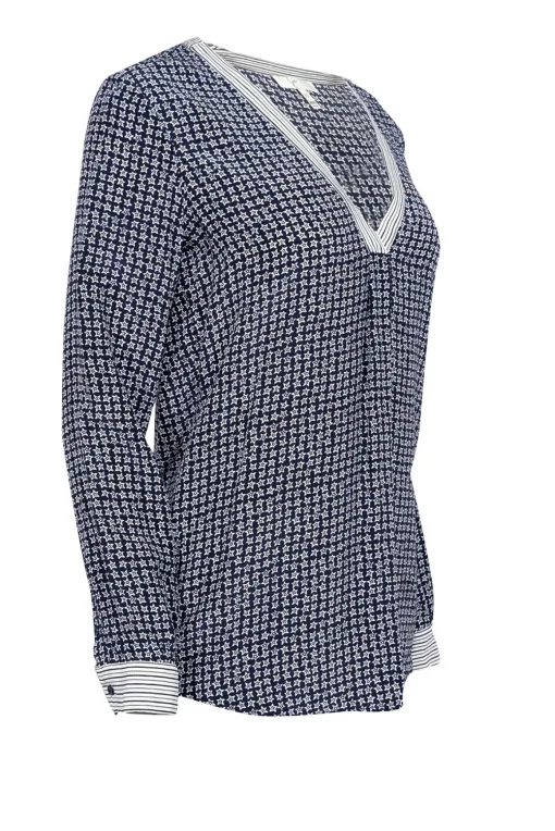Joie - Blue & White Star Print w/ Stripe Trim Long Sleeve Top Sz XS
