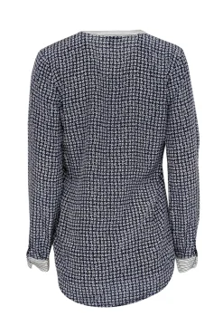 Joie - Blue & White Star Print w/ Stripe Trim Long Sleeve Top Sz XS