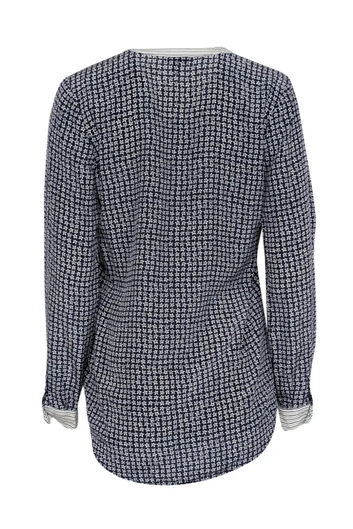 Joie - Blue & White Star Print w/ Stripe Trim Long Sleeve Top Sz XS
