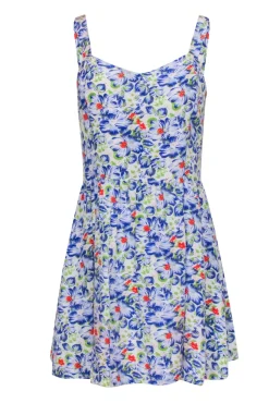 Joie - Blue Floral Sleeveless Mini Dress Sz L