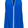 Joie - Blue Pleated Silk Racerback "Odilion" Tank w/ White Trim Sz M