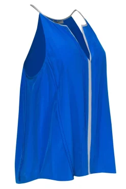 Joie - Blue Pleated Silk Racerback "Odilion" Tank w/ White Trim Sz M