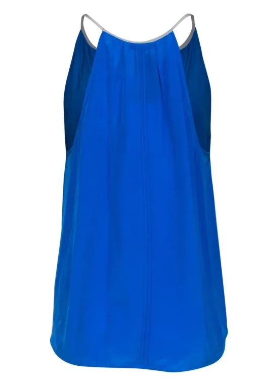 Joie - Blue Pleated Silk Racerback "Odilion" Tank w/ White Trim Sz M