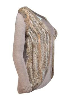 Joie - Brown Knit Cardigan w/ Rabbit Fur Front Sz XS