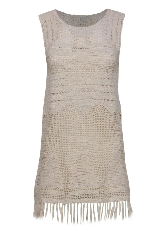 Joie - Cream Crochet Sleeveless Dress w/ Fringe Hem Sz XXS